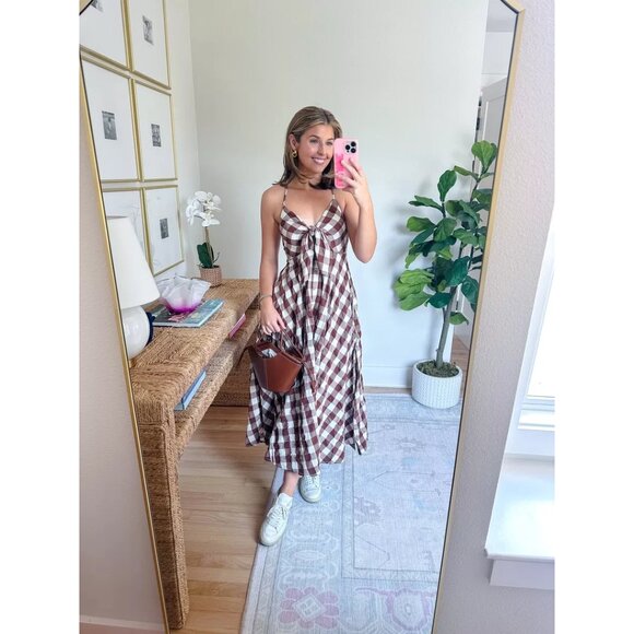 FREE PEOPLE Via Midi Dress in Brown Combo Everly Size Large - Picture 11 of 16